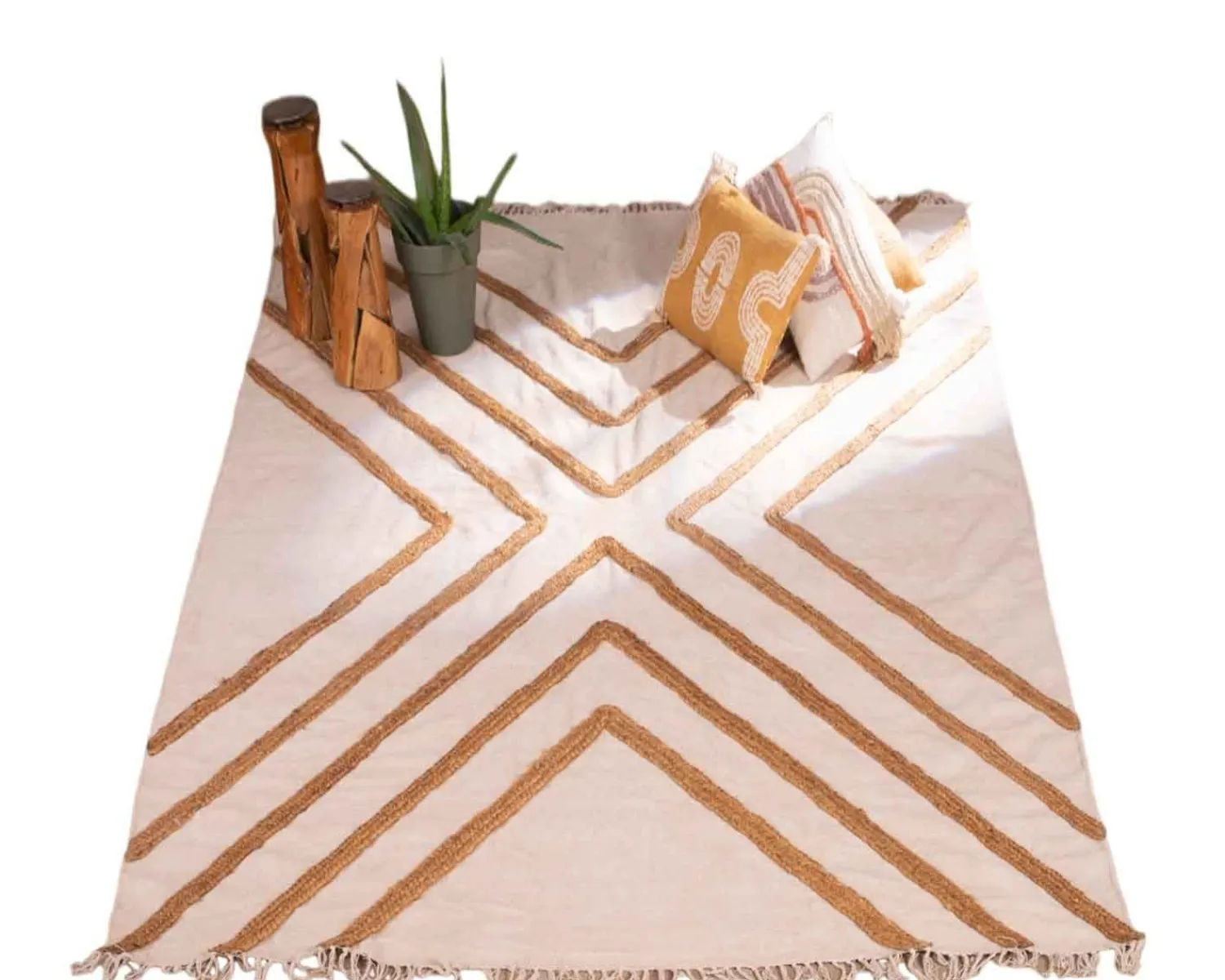 Meuble House Grand tapis de salon tissé main en coton et jute 200x300cm "Ethnic" Outlet