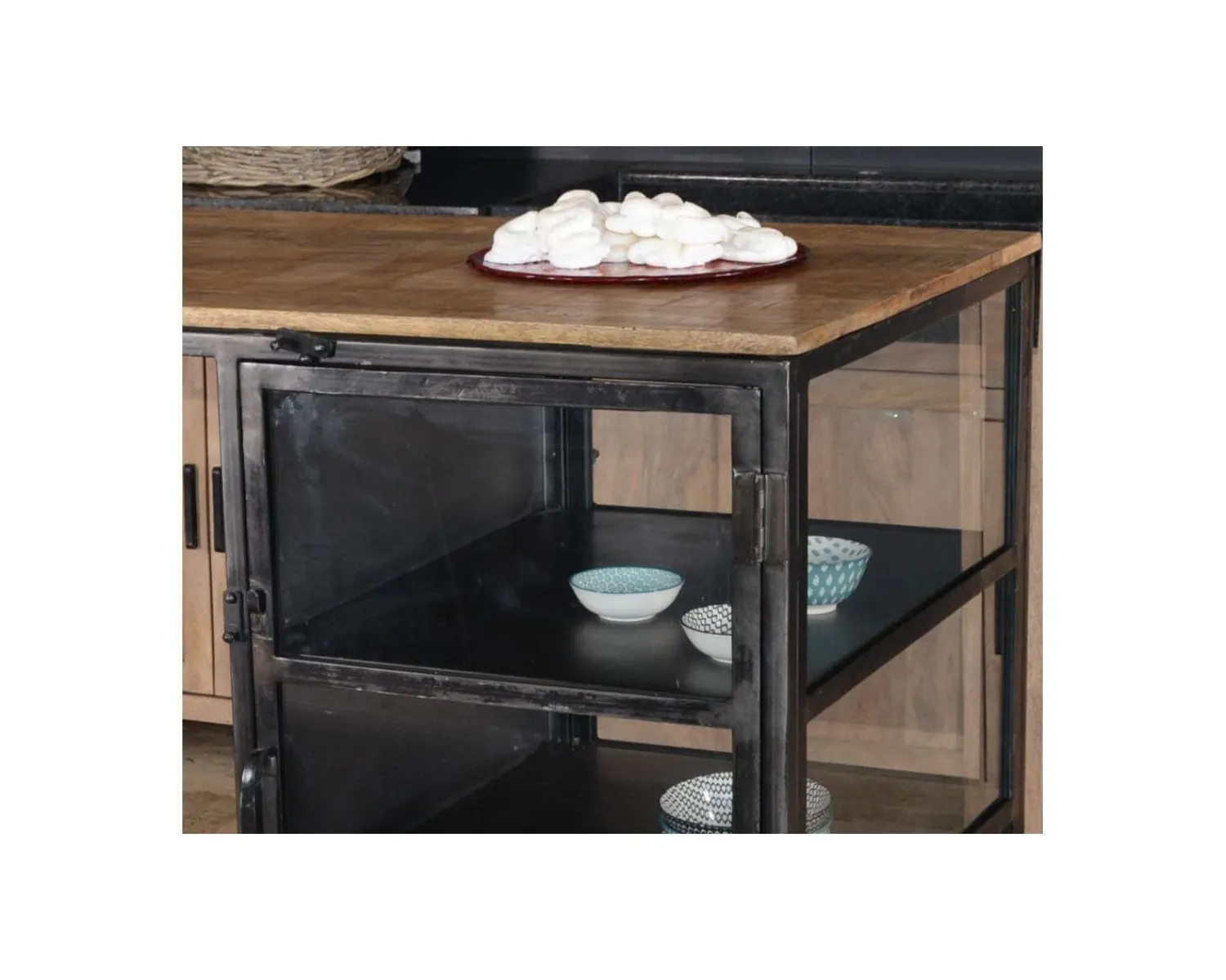 Meuble House Ilot de cuisine en bois et métal noir 150 cm "Black Cook" Clearance
