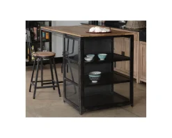 Meuble House Ilot de cuisine en bois et métal noir 150 cm