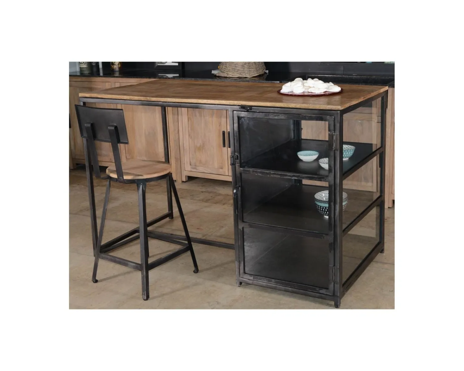 Meuble House Ilot de cuisine en bois et métal noir 150 cm "Black Cook" Clearance
