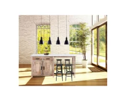 Meuble House Îlot central bois et quartz blanc avec coin repas "Grand Chef" New