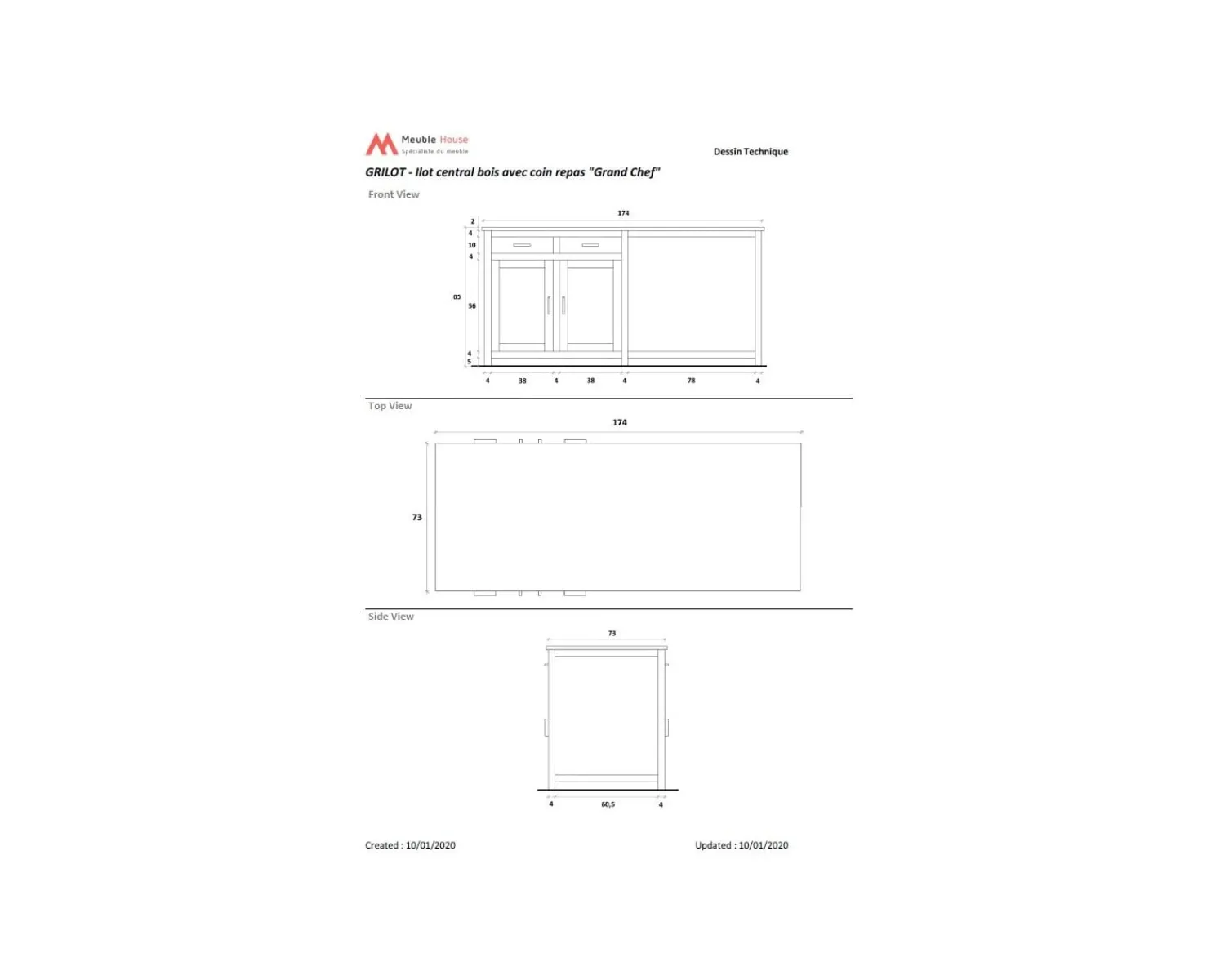 Meuble House Îlot central en manguier et granit avec coin repas "Grand Chef" Online