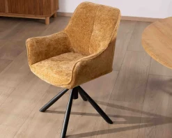 Meuble House Lot de 2 chaises avec accoudoirs en tissu jaune et pied métal pivotant