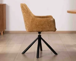 Meuble House Lot de 2 chaises avec accoudoirs en tissu jaune et pied métal pivotant
