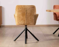 Meuble House Lot de 2 chaises avec accoudoirs en tissu jaune et pied métal pivotant