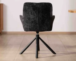 Meuble House Lot de 2 chaises avec accoudoirs en tissu noir et pied métal pivotant "Ewing" Online