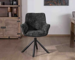 Meuble House Lot de 2 chaises avec accoudoirs en tissu noir et pied métal pivotant
