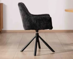 Meuble House Lot de 2 chaises avec accoudoirs en tissu noir et pied métal pivotant