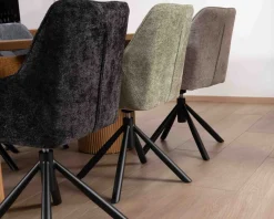 Meuble House Lot de 2 chaises avec accoudoirs en tissu noir et pied métal pivotant