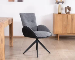 Meuble House Lot de 2 chaises avec accoudoirs en tissu bi-matière anthracite