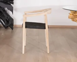 Meuble House Lot de 4 chaises contemporaines en teck naturel et assise noire "Tiska" Clearance
