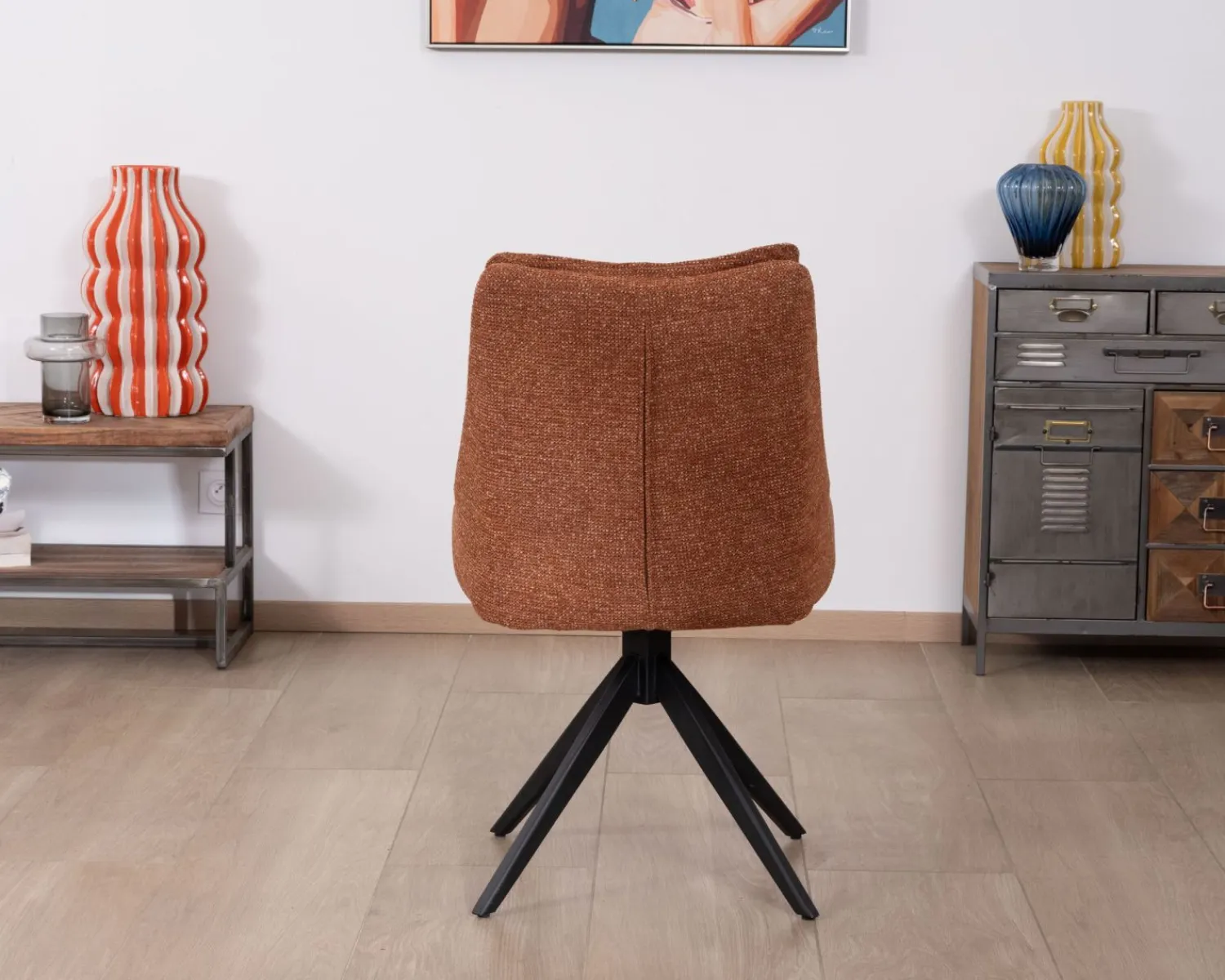 Meuble House Lot de 2 chaises contemporaines en tissu terracotta "Webber" pied pivotant noir Discount