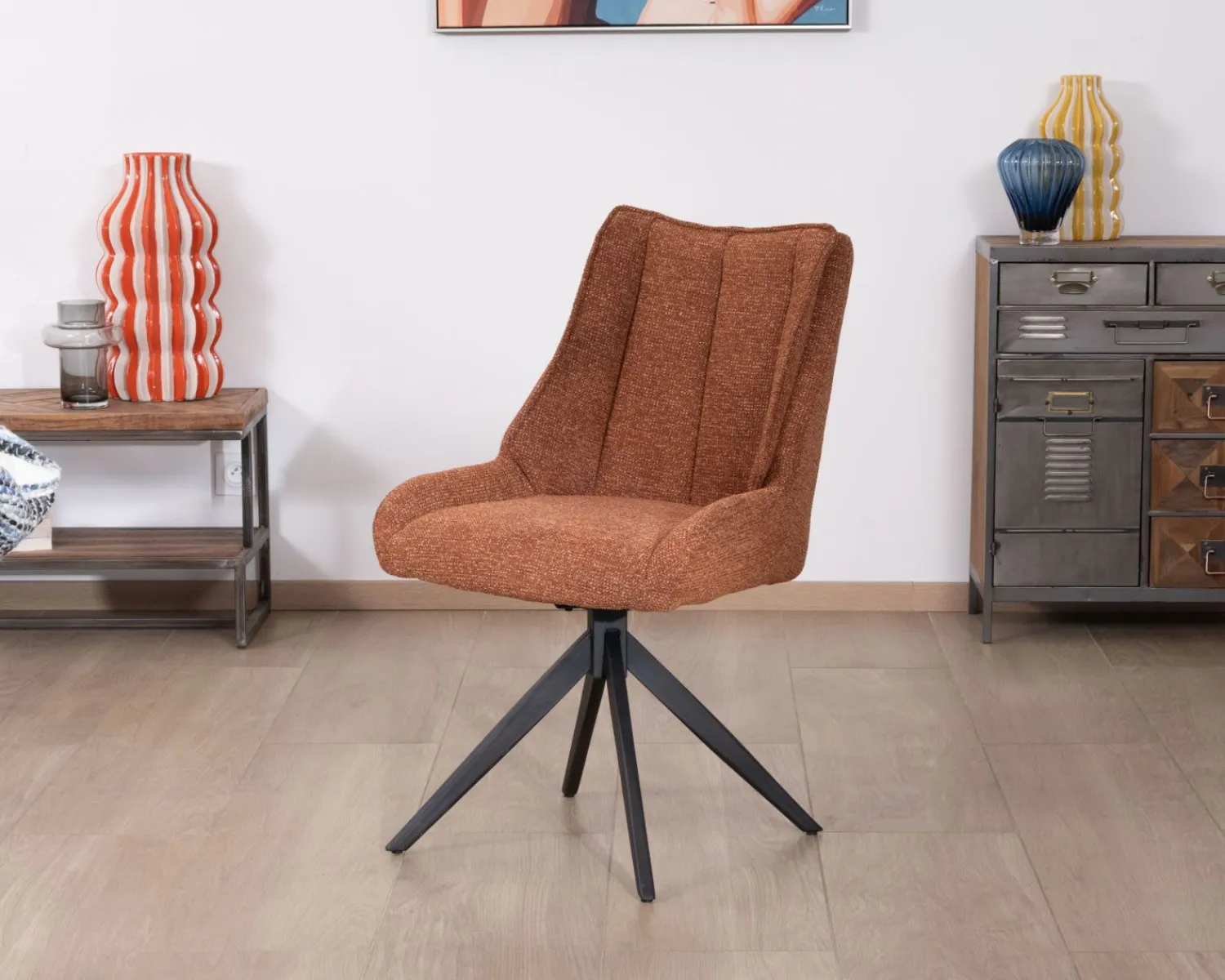 Meuble House Lot de 2 chaises contemporaines en tissu terracotta "Webber" pied pivotant noir Discount
