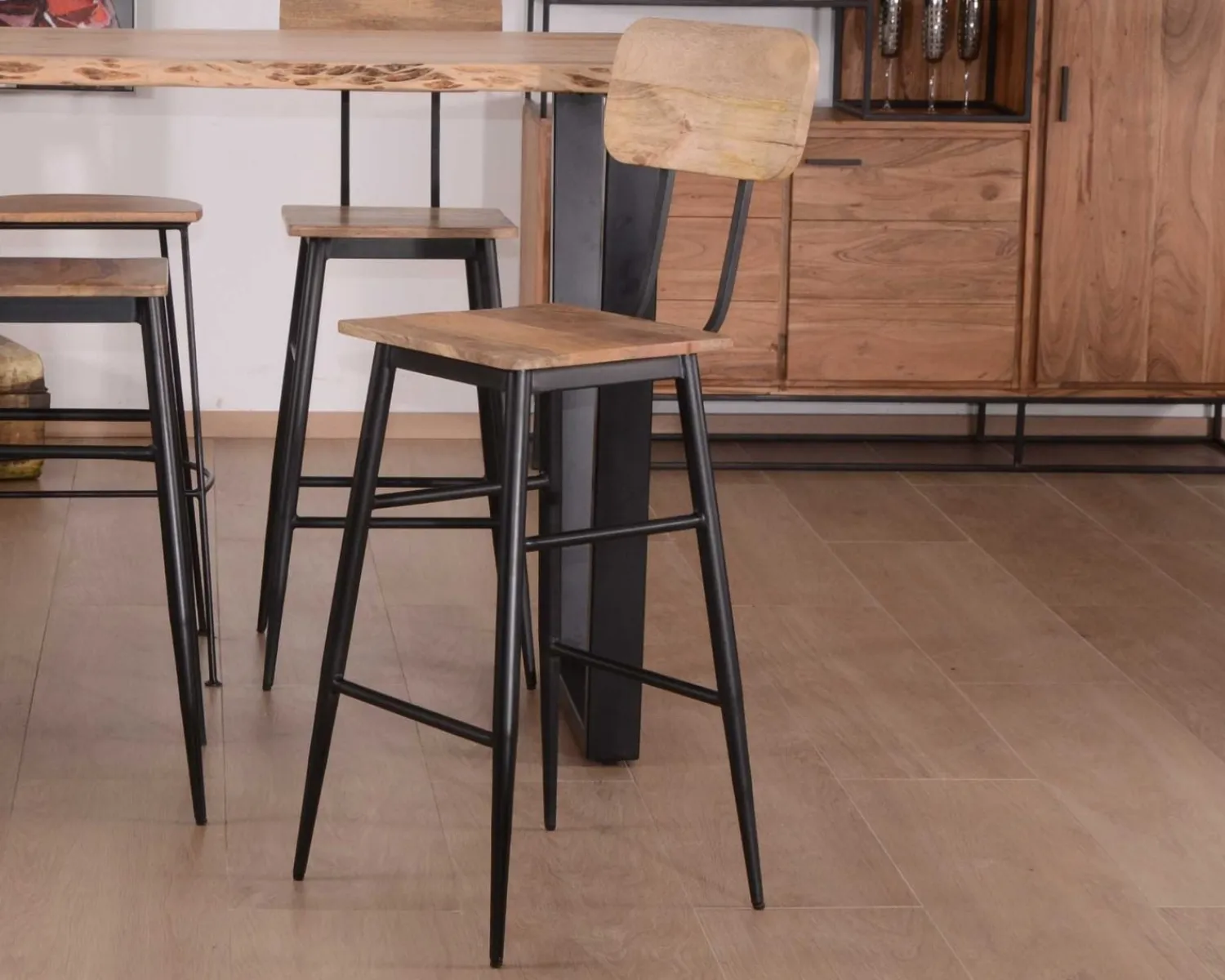 Meuble House Lot de 2 chaises de bar avec dossier métal et bois "Atelier Kraft" Clearance