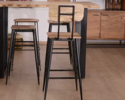 Meuble House Lot de 2 chaises de bar avec dossier métal et bois