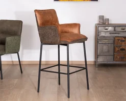 Meuble House Lot de 2 chaises de bar bi-matière cognac et marron