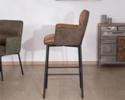 Meuble House Lot de 2 chaises de bar bi-matière cognac et marron