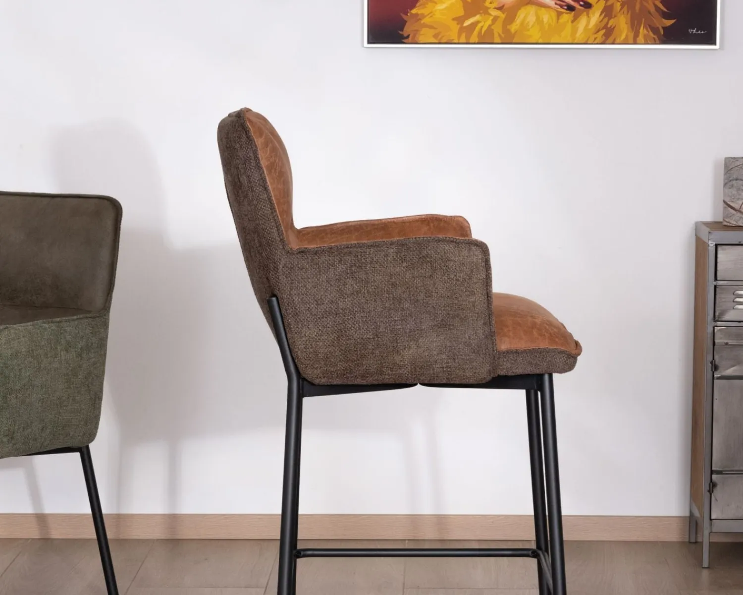 Meuble House Lot de 2 chaises de bar bi-matière cognac et marron "Lokka" esprit rétro