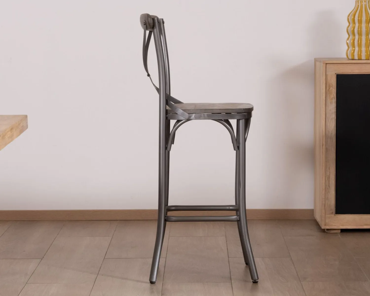 Meuble House Lot de 2 chaises de bar gris foncé "Snack Indus" métal et bois New