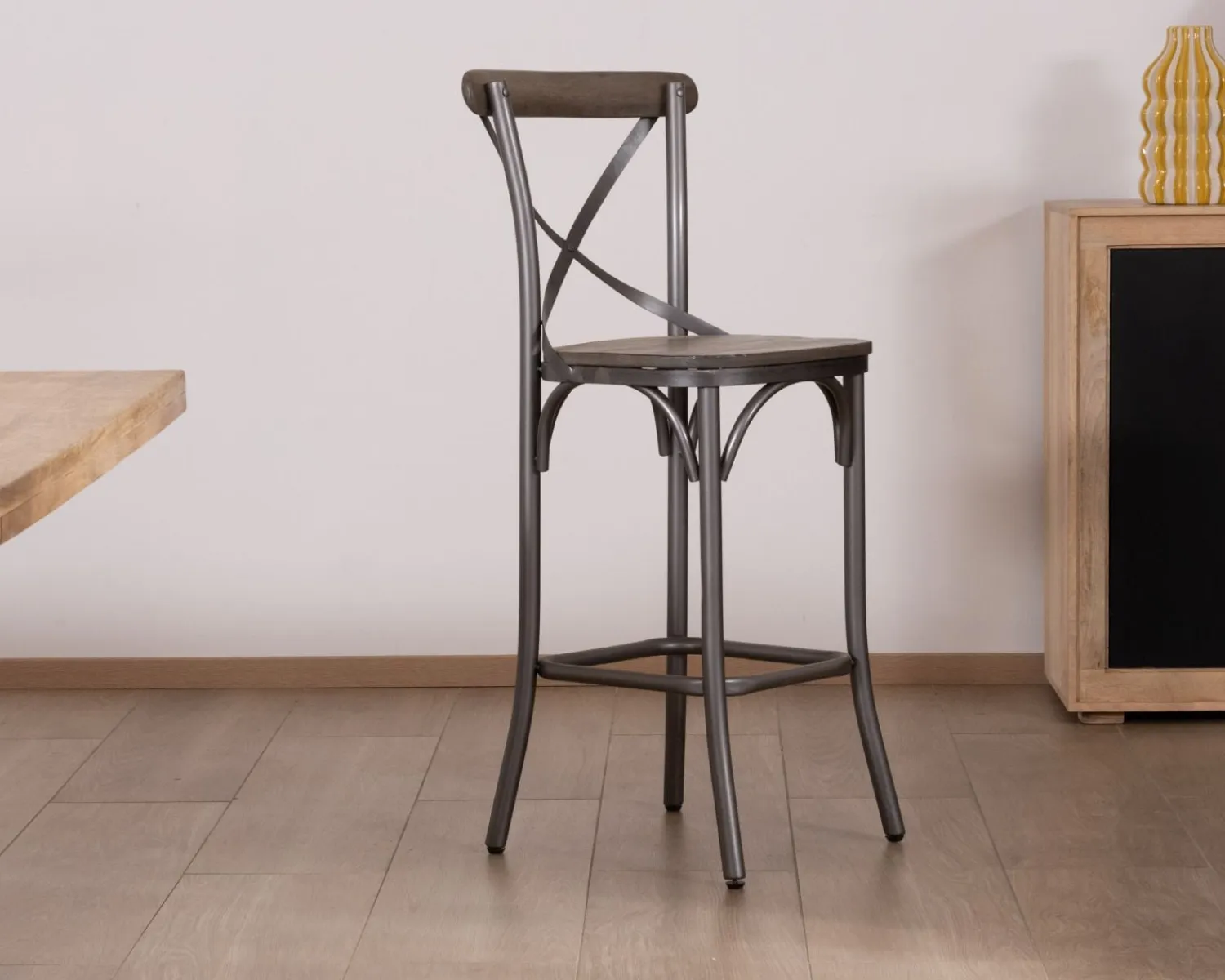 Meuble House Lot de 2 chaises de bar gris foncé "Snack Indus" métal et bois New