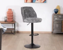 Meuble House Lot de 2 chaises de bar hauteur réglable en velours gris et pied métal noir "Zoung" Hot