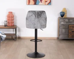 Meuble House Lot de 2 chaises de bar hauteur réglable en velours gris et pied métal noir 