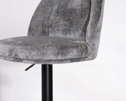Meuble House Lot de 2 chaises de bar hauteur réglable en velours gris et pied métal noir 