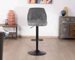 Meuble House Lot de 2 chaises de bar hauteur réglable en velours gris et pied métal noir 
