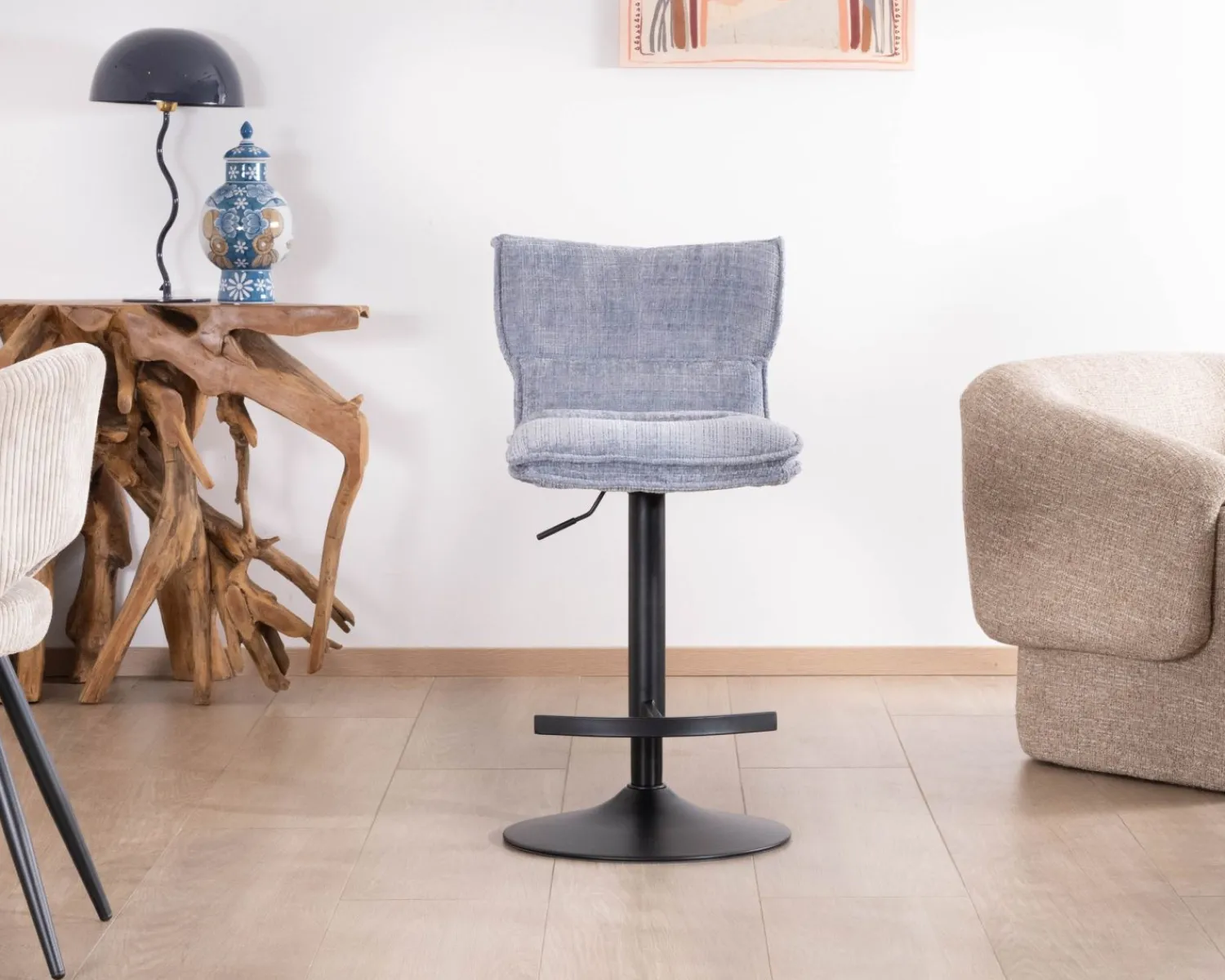 Meuble House Lot de 2 chaises de bar matelassées réglables en hauteur "Topley" tissu gris bleuté