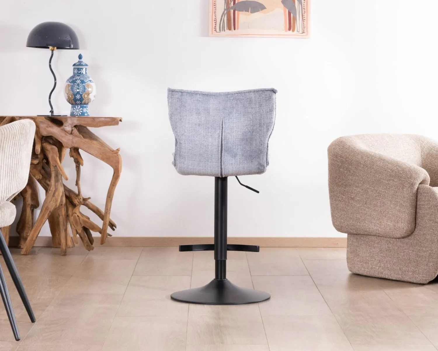 Meuble House Lot de 2 chaises de bar matelassées réglables en hauteur "Topley" tissu gris bleuté