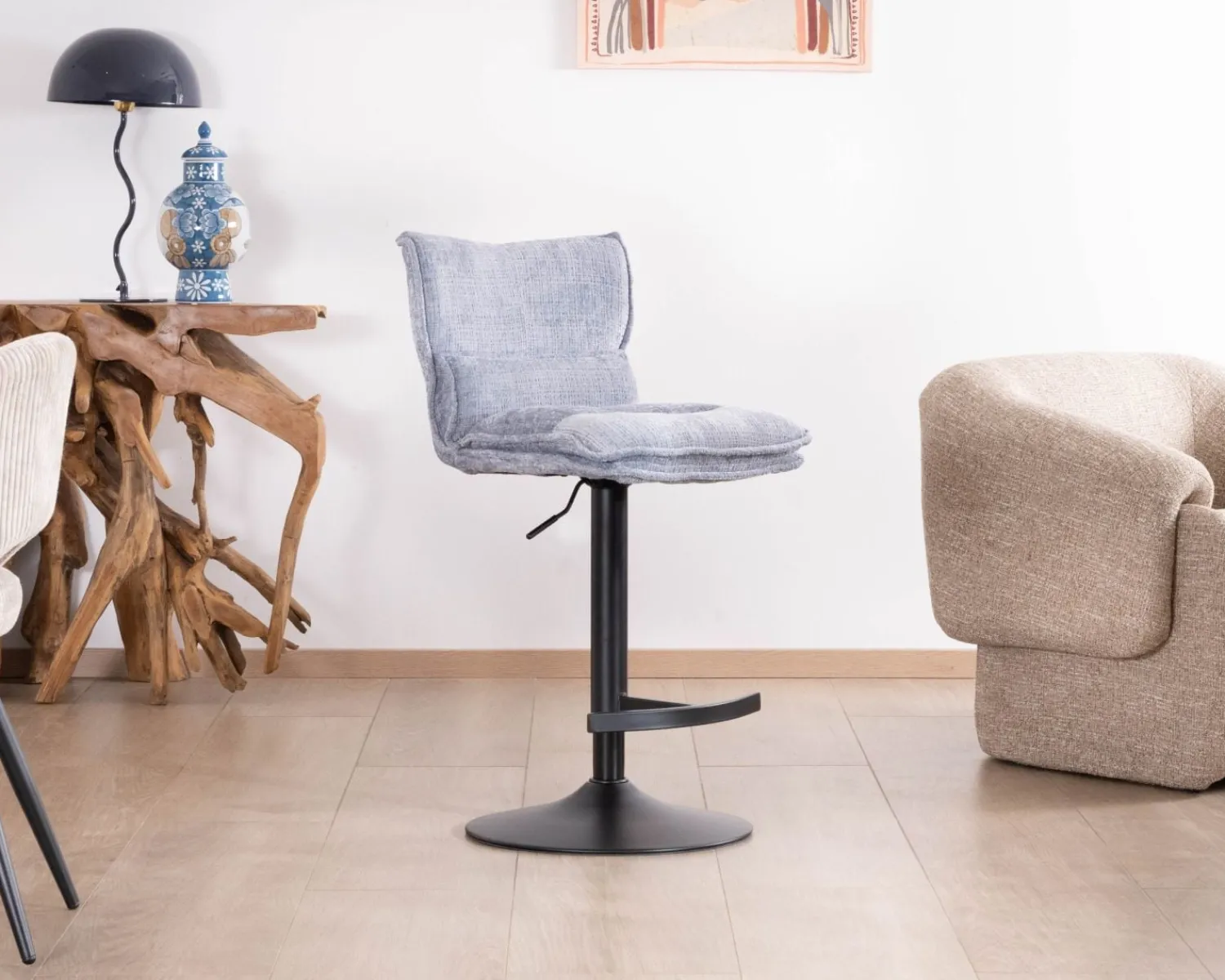 Meuble House Lot de 2 chaises de bar matelassées réglables en hauteur "Topley" tissu gris bleuté