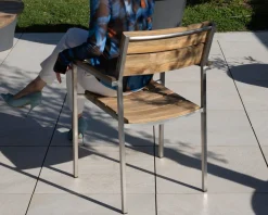 Meuble House Lot de 4 chaises de jardin empilables en teck et acier inoxydable