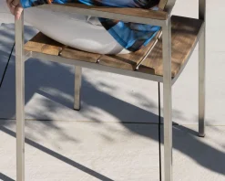 Meuble House Lot de 4 chaises de jardin empilables en teck et acier inoxydable