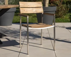 Meuble House Lot de 4 chaises de jardin empilables en teck et acier inoxydable