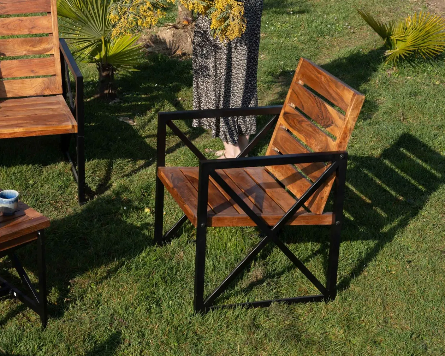 Meuble House Lot de 2 chaises de jardin en bois et métal "Gardénia" Discount