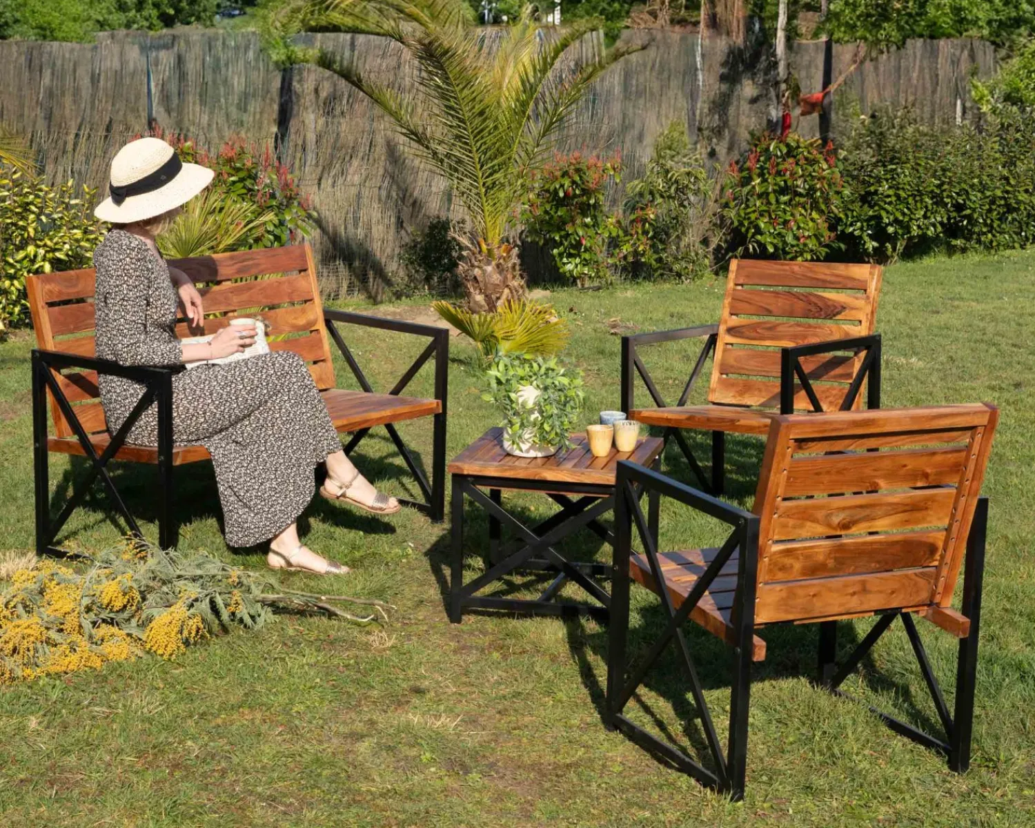 Meuble House Lot de 2 chaises de jardin en bois et métal "Gardénia" Discount