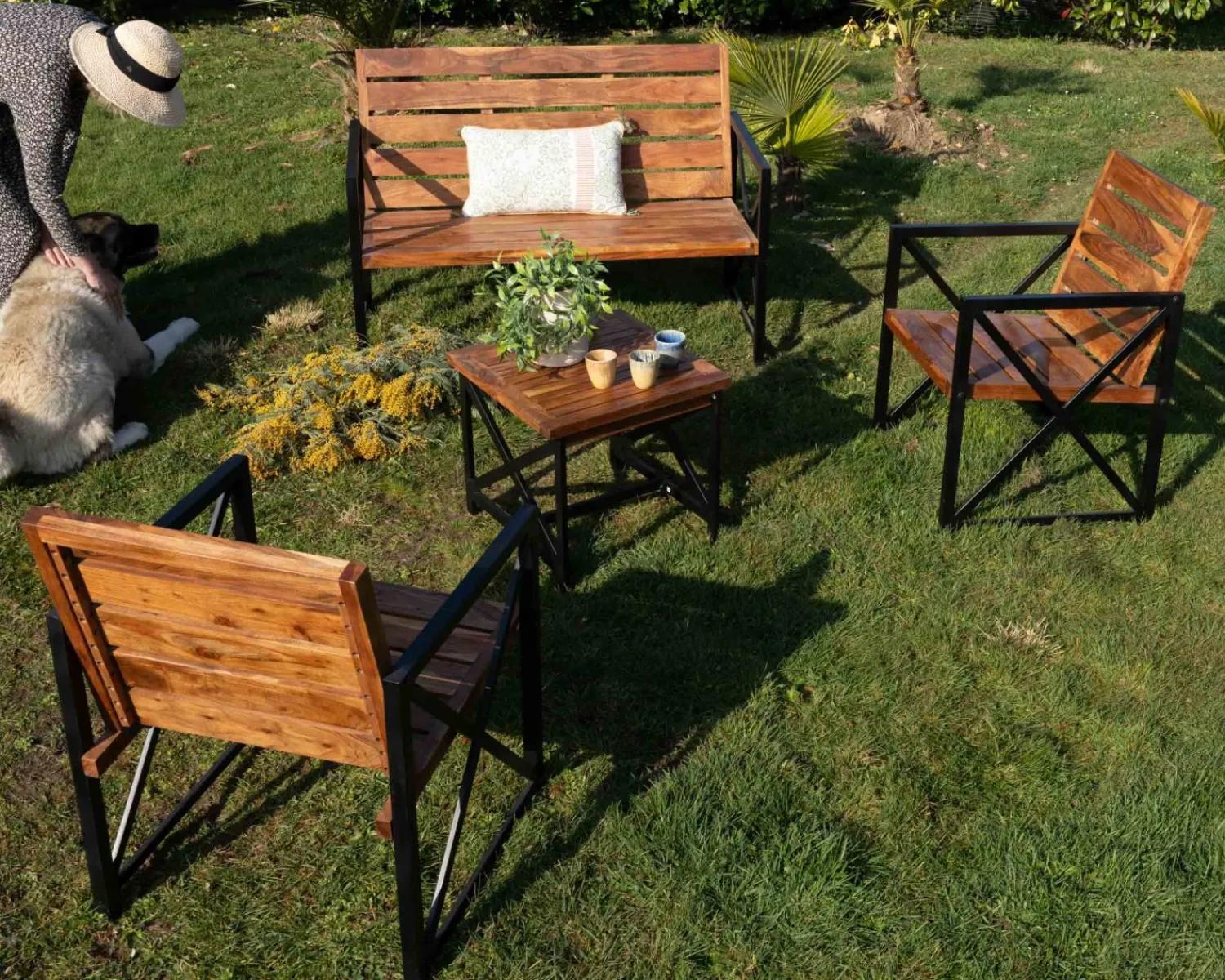 Meuble House Lot de 2 chaises de jardin en bois et métal "Gardénia" Discount