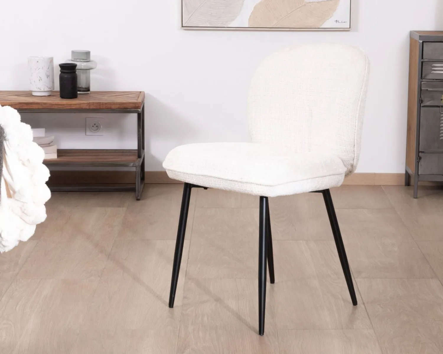 Meuble House Lot de 2 chaises de repas confort style scandinave "Kinsac" en tissu bouclette blanc Best