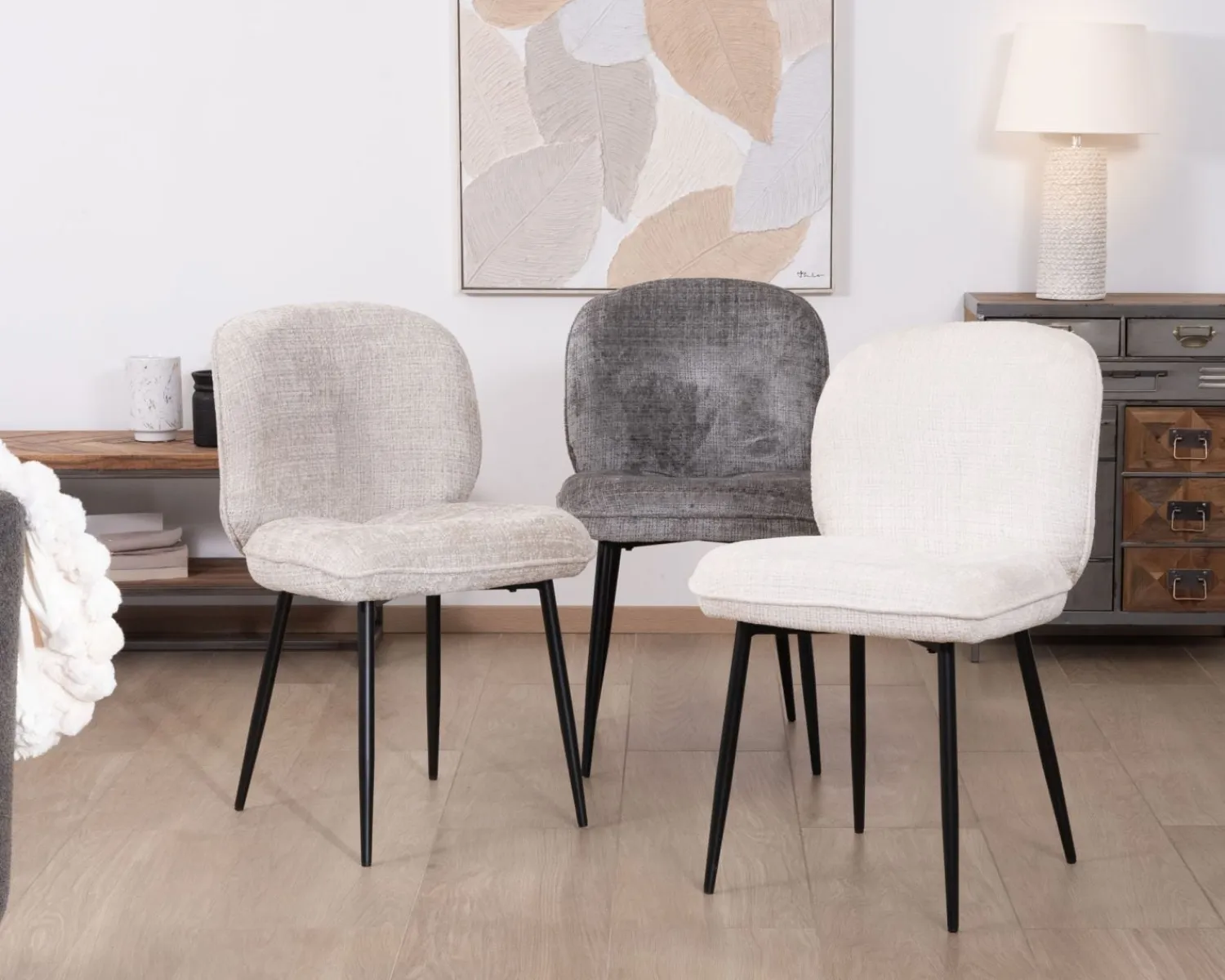 Meuble House Lot de 2 chaises de repas confort style scandinave "Kinsac" en tissu bouclette blanc Best