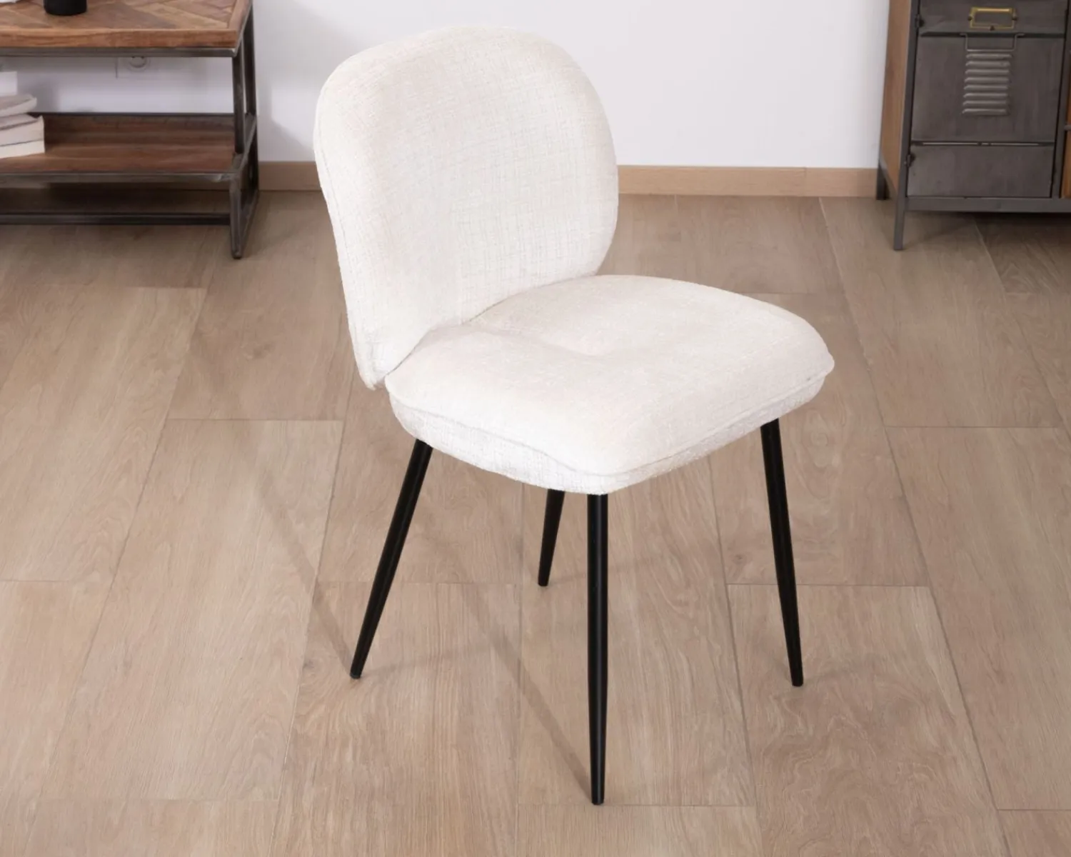 Meuble House Lot de 2 chaises de repas confort style scandinave "Kinsac" en tissu bouclette blanc Best