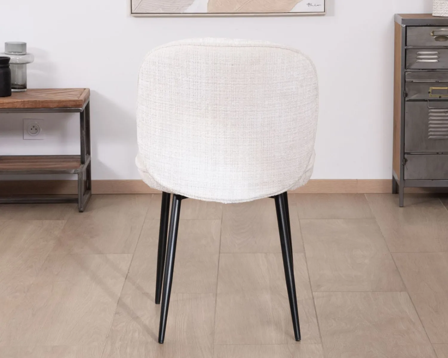 Meuble House Lot de 2 chaises de repas confort style scandinave "Kinsac" en tissu bouclette blanc Best