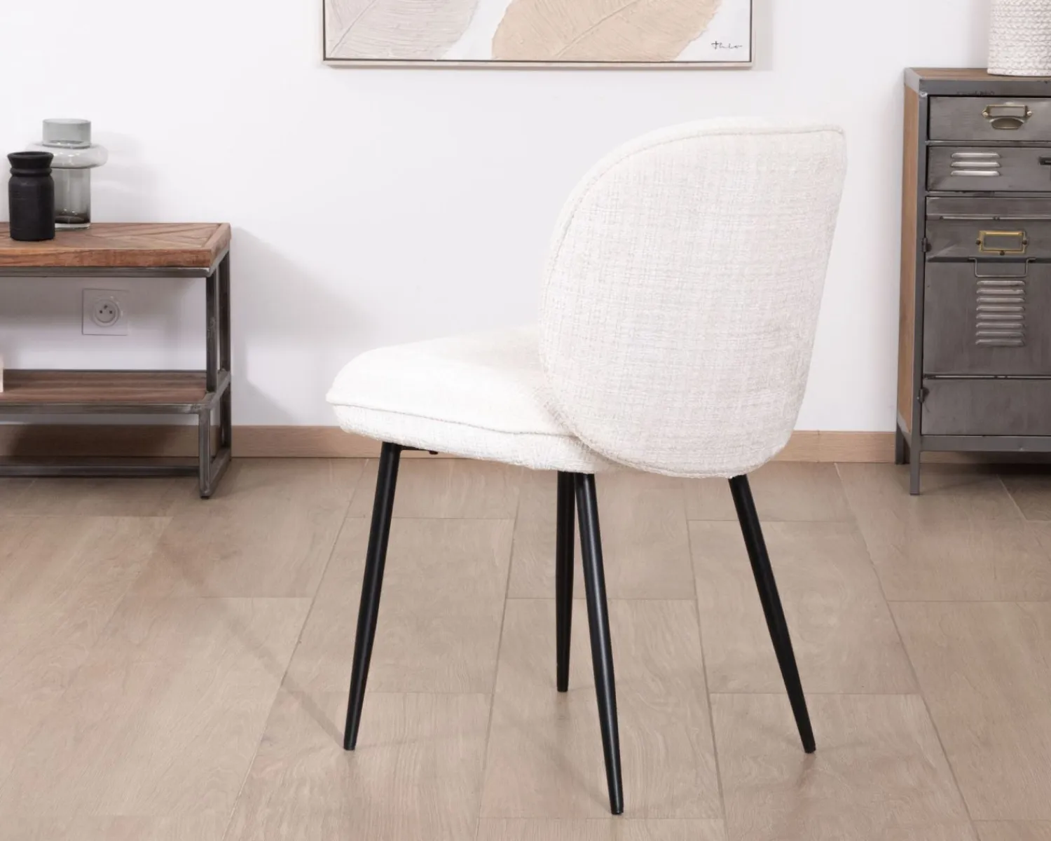 Meuble House Lot de 2 chaises de repas confort style scandinave "Kinsac" en tissu bouclette blanc Best