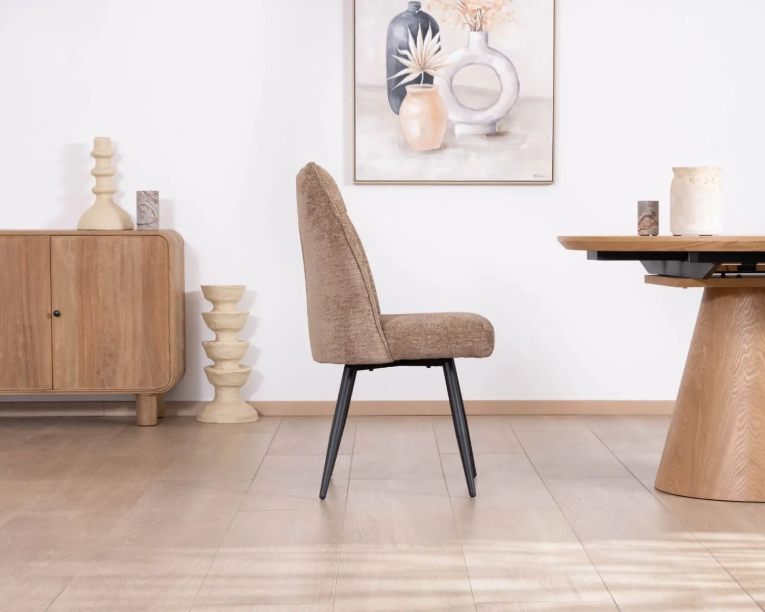 Meuble House Lot de 2 chaises de repas contemporaines matelassées en tissu bouclette grège "Ondine" Sale