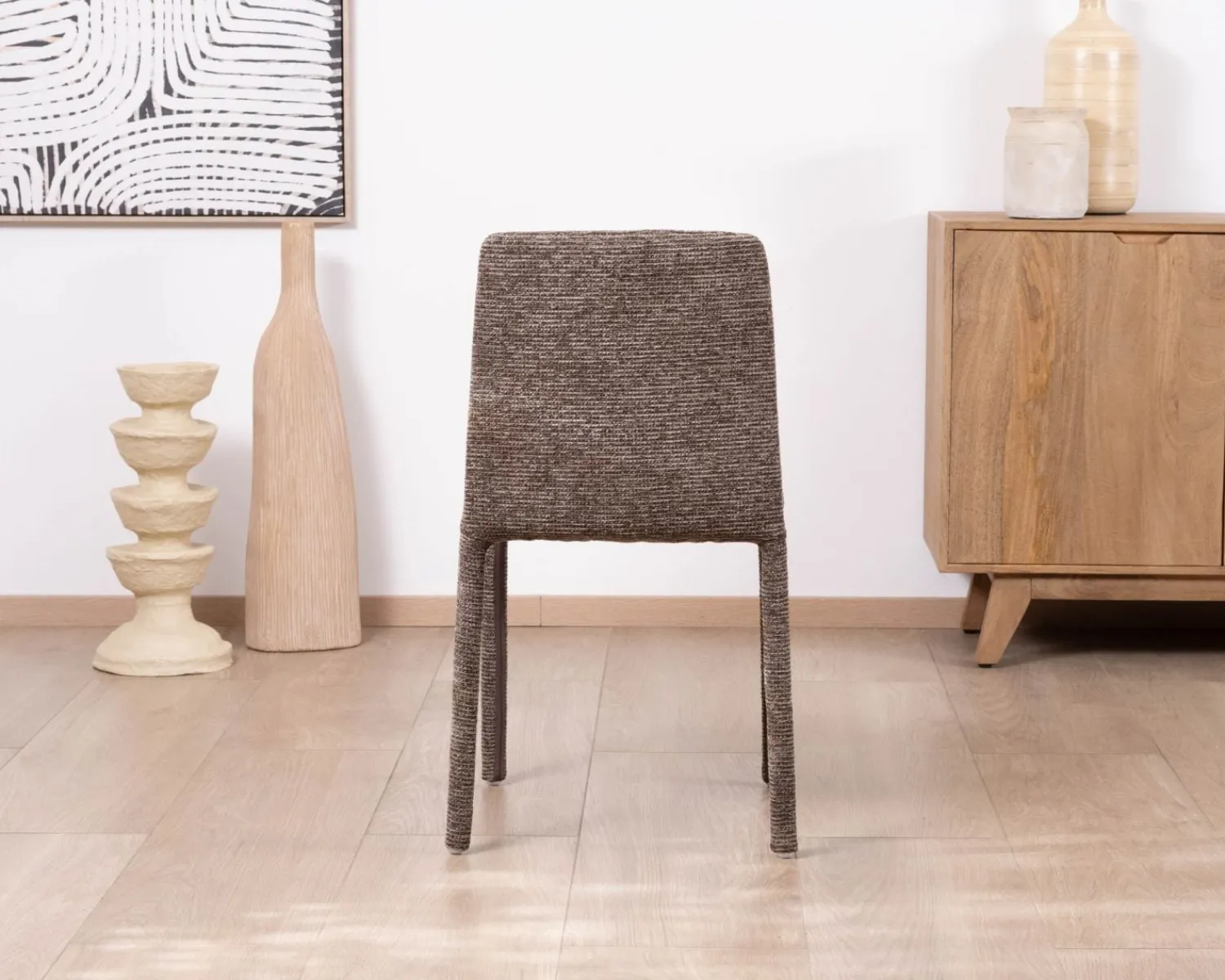 Meuble House Lot de 4 chaises de repas contemporaines en tissu cacao tramé “Otto” revêtement intégral et lignes épurées Sale