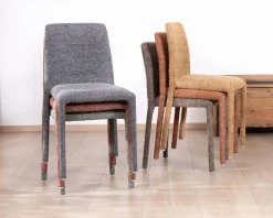 Meuble House Lot de 4 chaises de repas contemporaines “Otto” revêtement textile intégral en tissu vert sauge chiné Clearance
