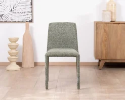 Meuble House Lot de 4 chaises de repas contemporaines “Otto” revêtement textile intégral en tissu vert sauge chiné Clearance