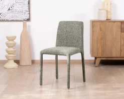 Meuble House Lot de 4 chaises de repas contemporaines “Otto” revêtement textile intégral en tissu vert sauge chiné Clearance