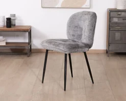 Meuble House Lot de 2 chaises de repas contemporaines en tissu bouclette gris ultra doux "Kinsac" Clearance