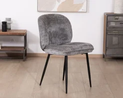 Meuble House Lot de 2 chaises de repas contemporaines en tissu bouclette gris ultra doux