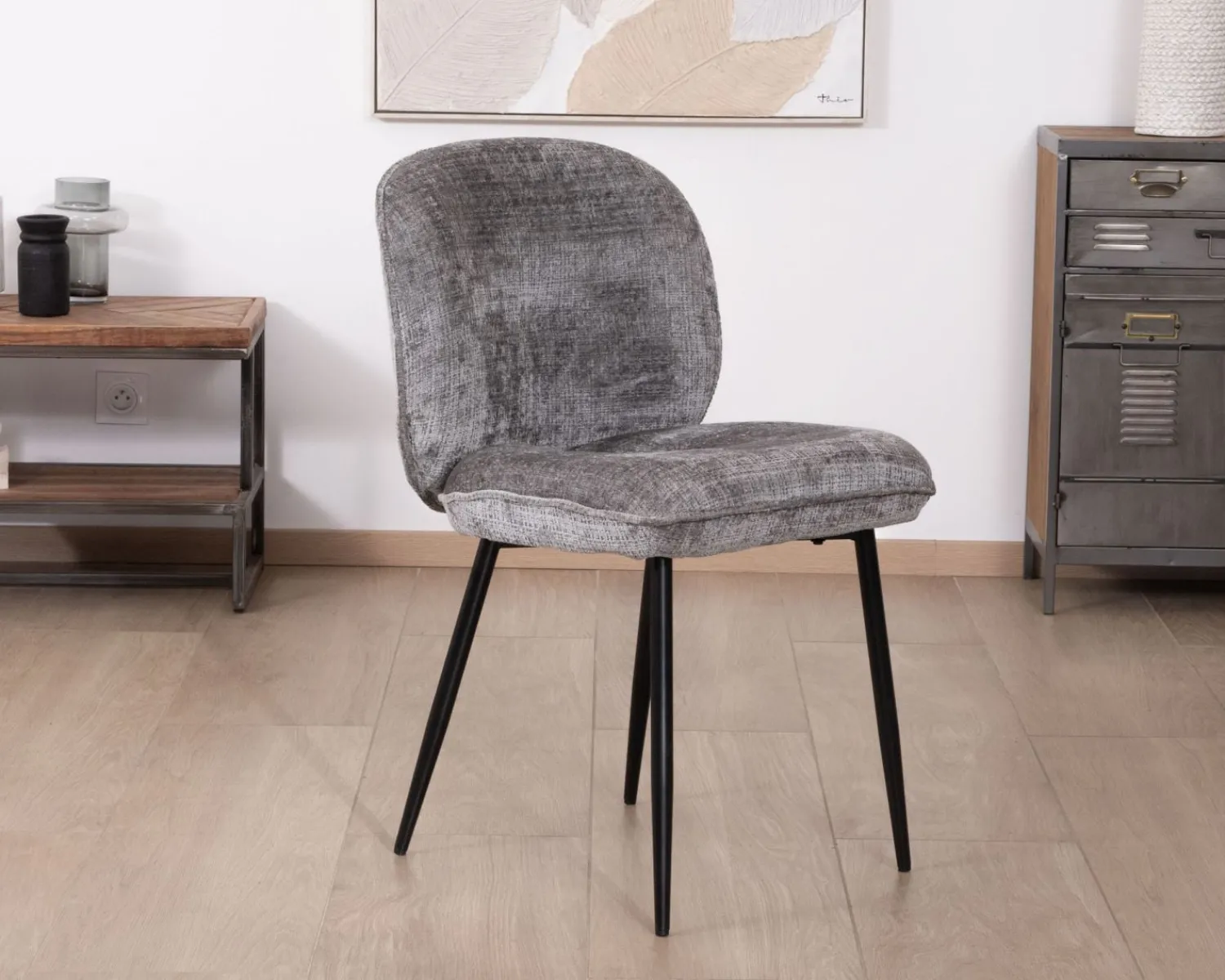 Meuble House Lot de 2 chaises de repas contemporaines en tissu bouclette gris ultra doux "Kinsac" Clearance